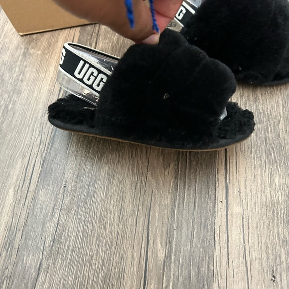 UGG Black Fuzzy Slide Sandals - Picture 3 of 5